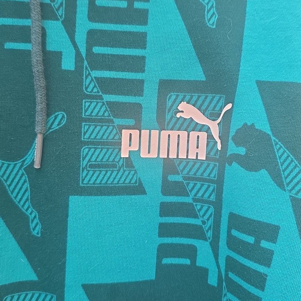 Puma Teal and Black Allover Logo Hoodie - Picture 2 of 4